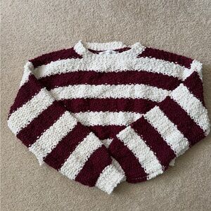 Altar'd State Burgundy and White Cropped Striped Sweater